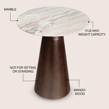 Kaito 18" Rustic Minimalist Round Marble/Wood Accent Table
